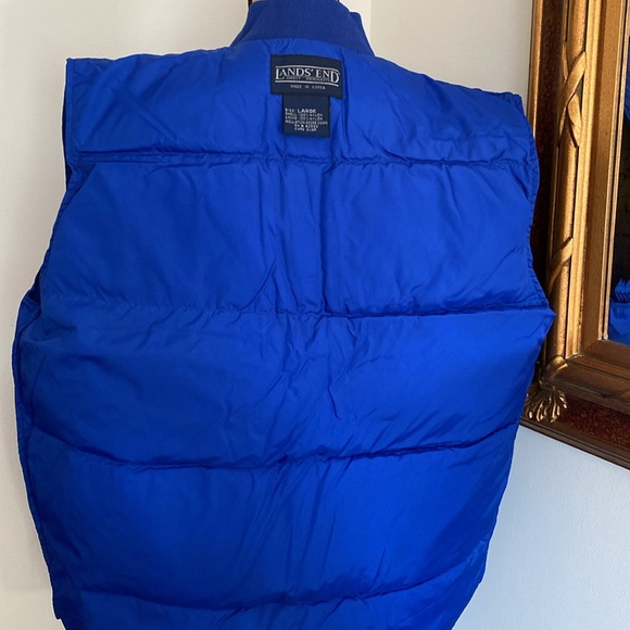 NEW Land`s End Mens Vest Large Goose Down Puffer Quilted Bright Blue Zip Closure - Picture 5 of 7
